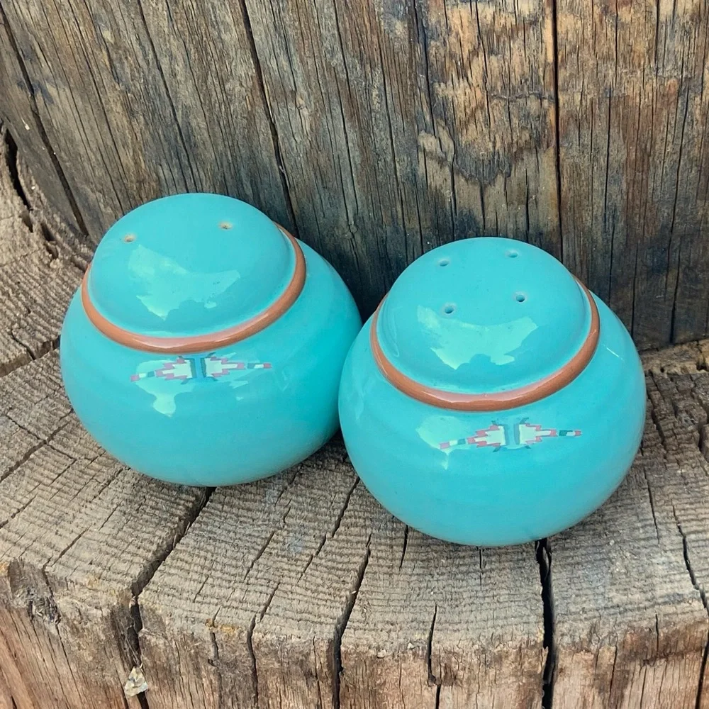 Western Turquoise Ceramic Salt and Pepper Shakers by Noritake